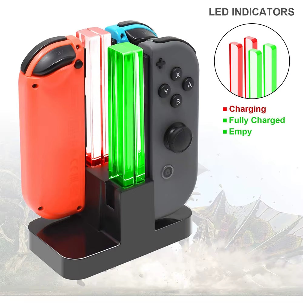 Nintendo Switch 4-Controller Charging Dock with LED Indicator for Joy-Con Accessories