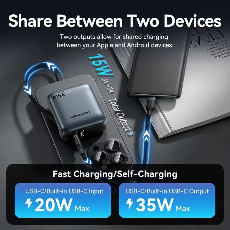 10,000mAh 35W Fast Charge Portable Power Bank - Mini 3C External Battery Charger for iPhone 17 and Xiaomi