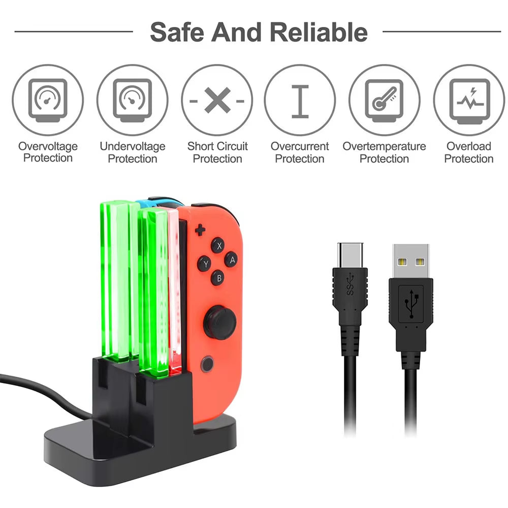Nintendo Switch 4-Controller Charging Dock with LED Indicator for Joy-Con Accessories