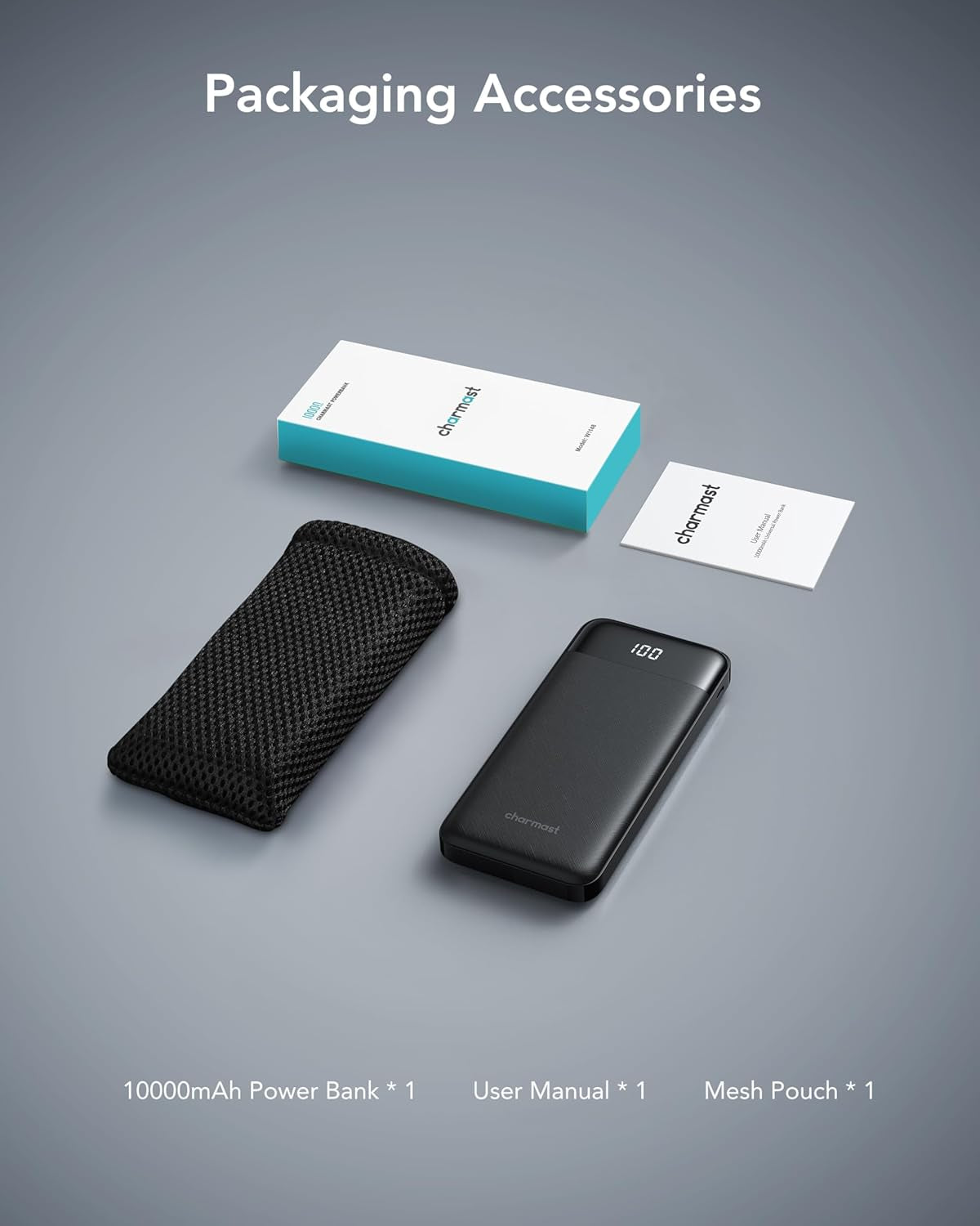 10,000mAh Portable Charger with Integrated Cables, Slim Power Bank with 6 Outputs and 3 Inputs, 3A Fast Charging for Samsung, Google Pixel, LG, Moto, iPhone, and iPad