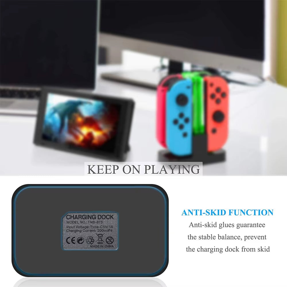 Nintendo Switch 4-Controller Charging Dock with LED Indicator for Joy-Con Accessories