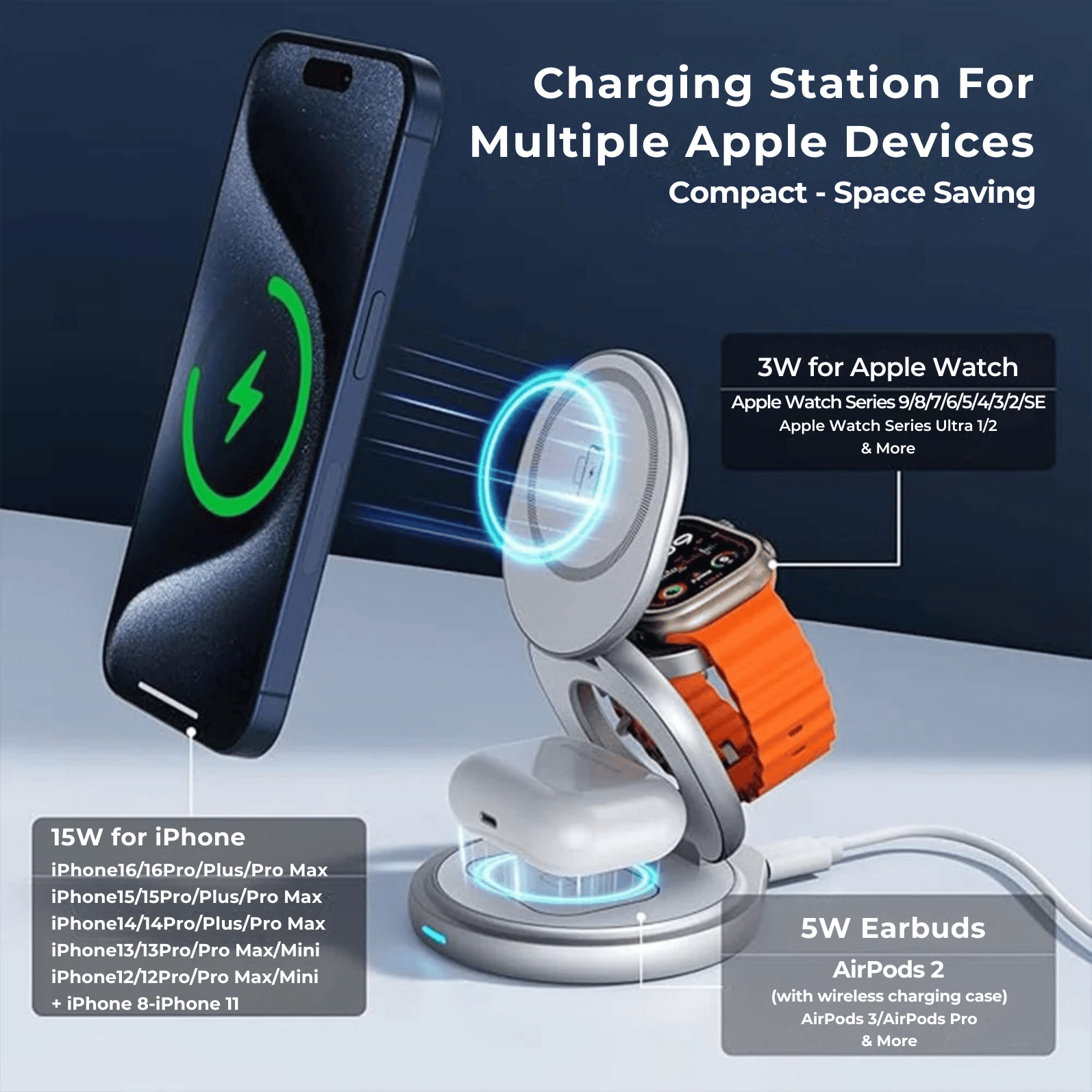 Foldable Apple MagSafe 3 in 1 Charger The Charger Shop