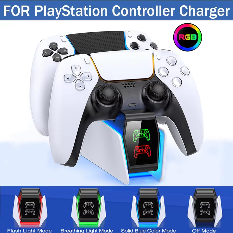 RGB Charging Station for PS5 Dual Controller with Fast Charging and Indicator Docking Stand