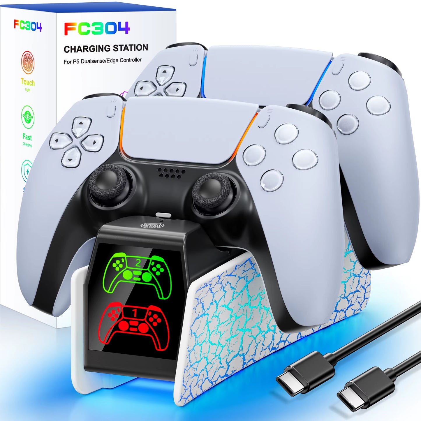 RGB Charging Station for PS5 Dual Controller with Fast Charging and Indicator Docking Stand