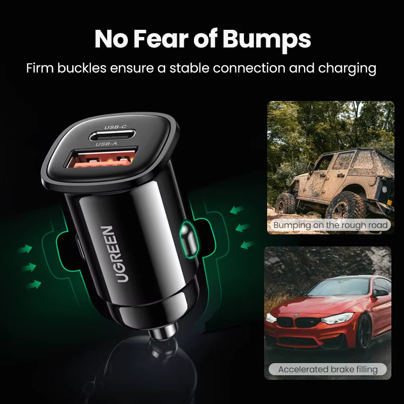 UGREEN 30W USB Car Charger with Quick Charge 4.0 and PD Type C Fast Charging for iPhone 17 and Xiaomi Mobile Phones