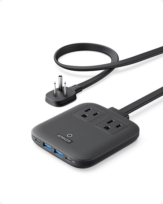 67W Max Travel Power Strip with 6-in-1 USB-C Charger, 2 AC Outlets, 2 USB-A Ports, 2 USB-C Ports, 5Ft Flat Plug Extension Cord - Essential Travel and Cruise Accessory