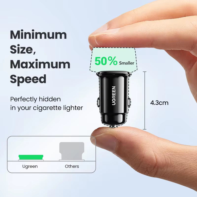 UGREEN 30W USB Car Charger with Quick Charge 4.0 and PD Type C Fast Charging for iPhone 17 and Xiaomi Mobile Phones