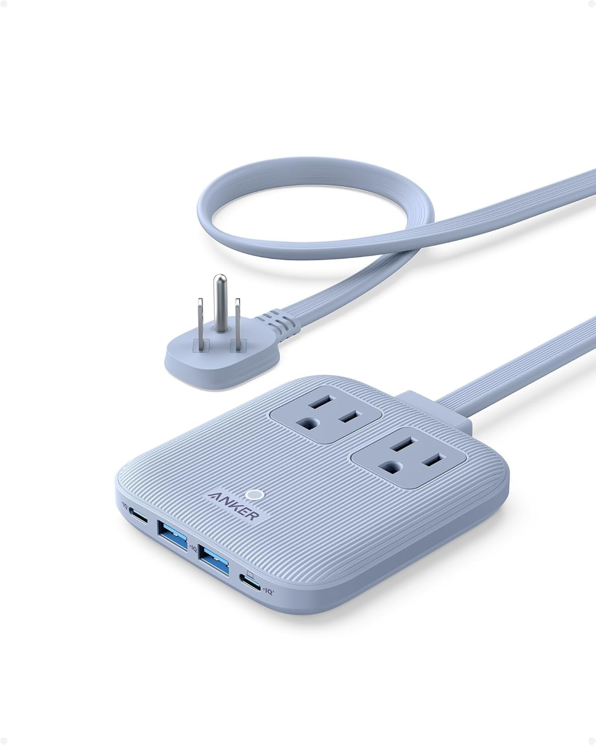 67W Max Travel Power Strip with 6-in-1 USB-C Charger, 2 AC Outlets, 2 USB-A Ports, 2 USB-C Ports, 5Ft Flat Plug Extension Cord - Essential Travel and Cruise Accessory