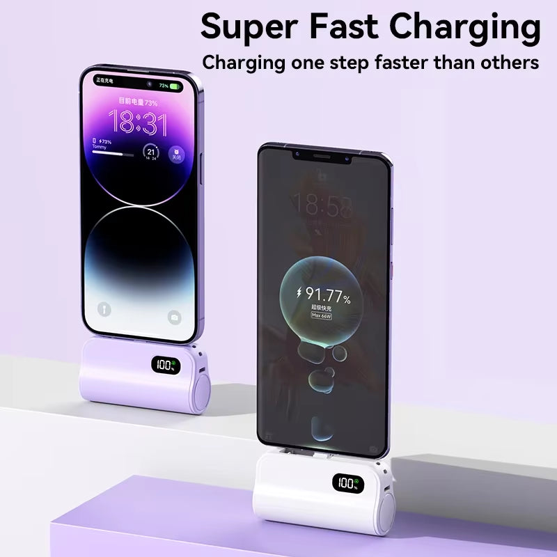 High-Capacity 50000mAh Mini Capsule Portable Power Bank with Wireless Fast Charging for iPhone, Huawei, and Samsung