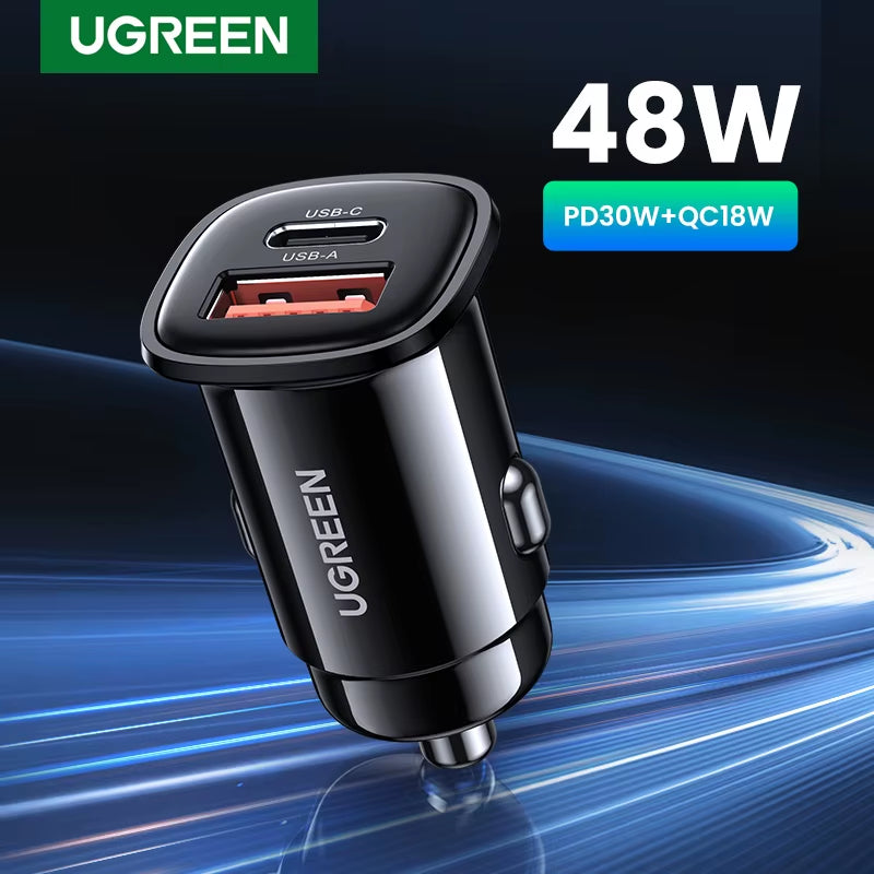 UGREEN 30W USB Car Charger with Quick Charge 4.0 and PD Type C Fast Charging for iPhone 17 and Xiaomi Mobile Phones