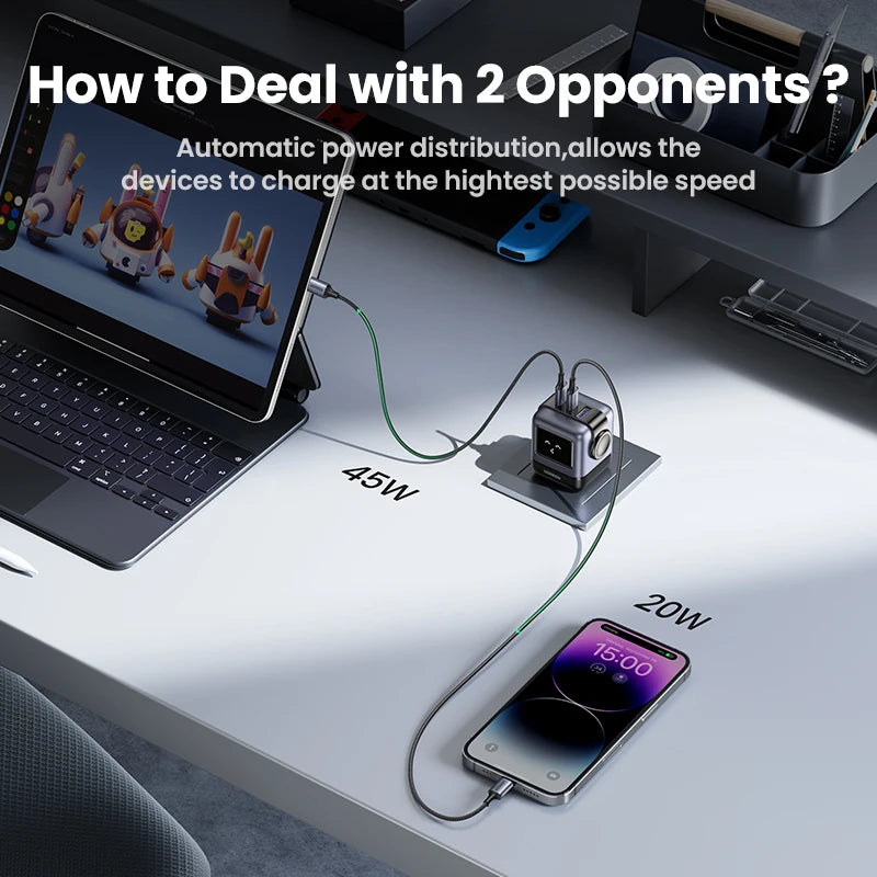 Power Up Your Devices with the 65W 30W GaN Charger - Playful Robot Design, Fast PD3.0 & QC4.0 Charging for iPhone 17/16/15 Pro, MacBook, and More!