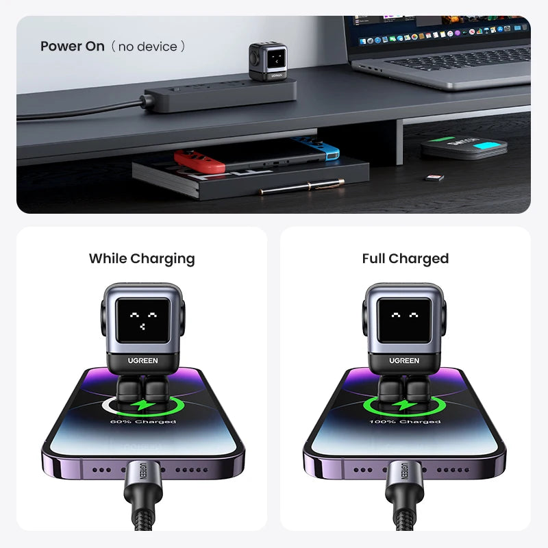 Power Up Your Devices with the 65W 30W GaN Charger - Playful Robot Design, Fast PD3.0 & QC4.0 Charging for iPhone 17/16/15 Pro, MacBook, and More!