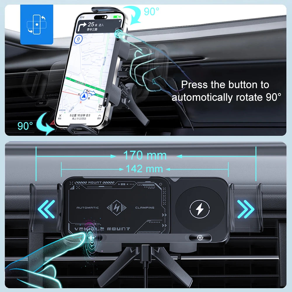 Revolutionary Wireless Car Charger with Dual Coil Technology - Fast Charging for Galaxy Z Fold 5/6 and Flip 3/4 with Auto-Clamping Air Vent Holder