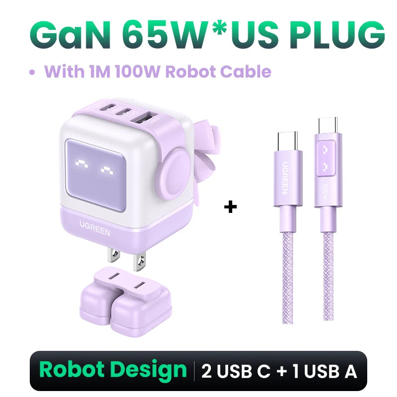 Power Up Your Devices with the 65W 30W GaN Charger - Playful Robot Design, Fast PD3.0 & QC4.0 Charging for iPhone 17/16/15 Pro, MacBook, and More!