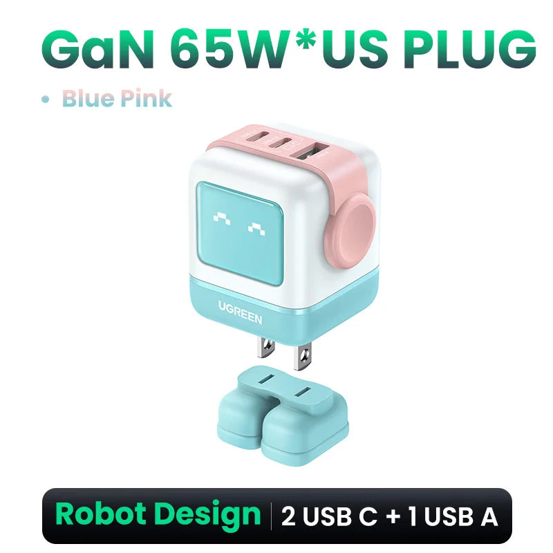 Power Up Your Devices with the 65W 30W GaN Charger - Playful Robot Design, Fast PD3.0 & QC4.0 Charging for iPhone 17/16/15 Pro, MacBook, and More!