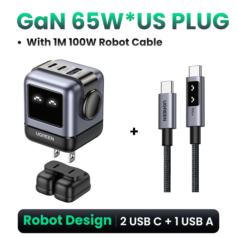 Power Up Your Devices with the 65W 30W GaN Charger - Playful Robot Design, Fast PD3.0 & QC4.0 Charging for iPhone 17/16/15 Pro, MacBook, and More!