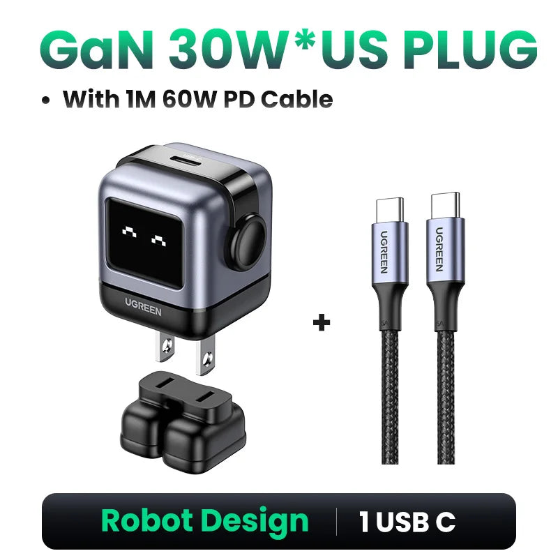 Power Up Your Devices with the 65W 30W GaN Charger - Playful Robot Design, Fast PD3.0 & QC4.0 Charging for iPhone 17/16/15 Pro, MacBook, and More!