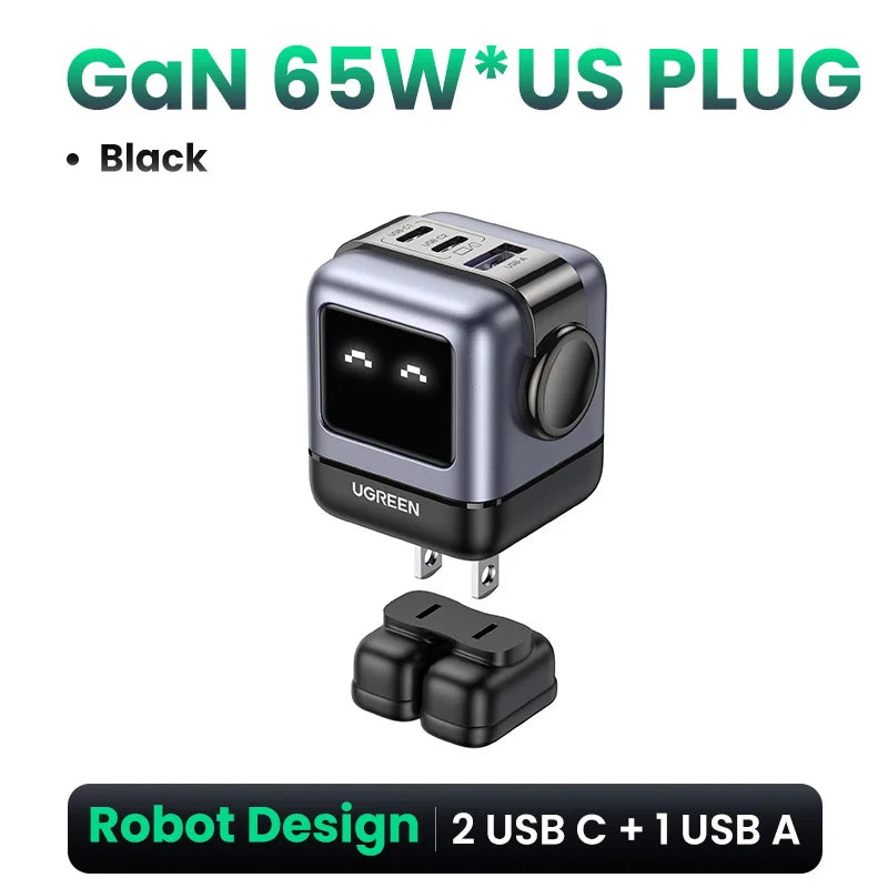 Power Up Your Devices with the 65W 30W GaN Charger - Playful Robot Design, Fast PD3.0 & QC4.0 Charging for iPhone 17/16/15 Pro, MacBook, and More!