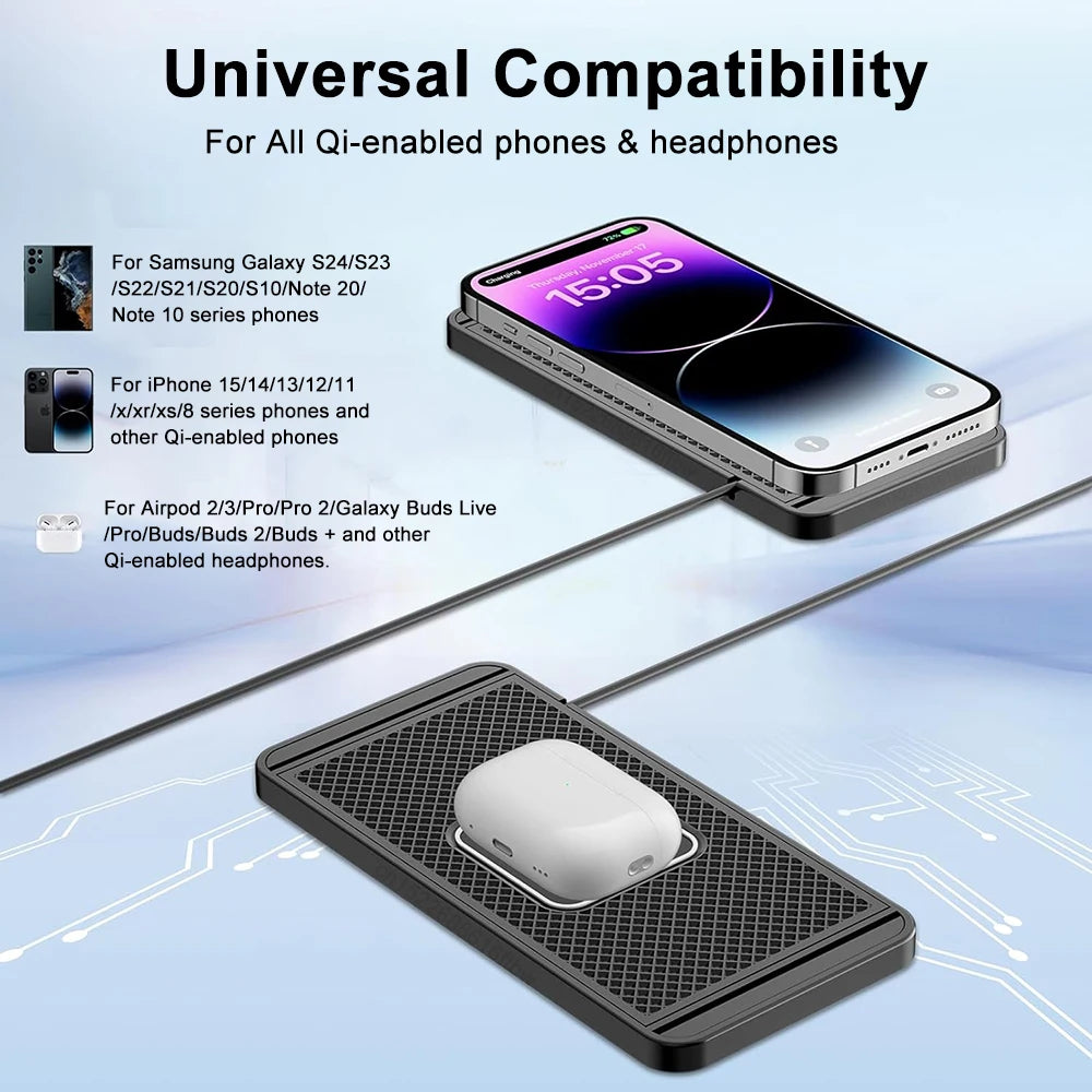 Revolutionary Wireless Car Charger with Built-in Cooling Fan for iPhone 17/16/15, Samsung S25/S24, and Xiaomi - Silicone Non-Slip Charging Pad