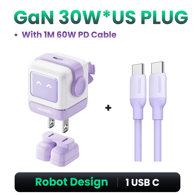 Power Up Your Devices with the 65W 30W GaN Charger - Playful Robot Design, Fast PD3.0 & QC4.0 Charging for iPhone 17/16/15 Pro, MacBook, and More!
