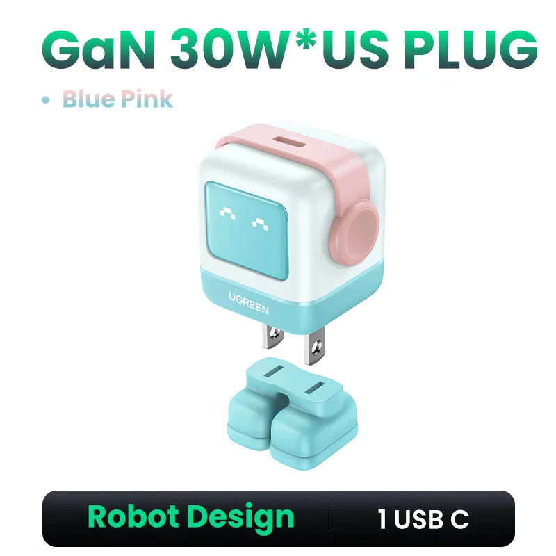 Power Up Your Devices with the 65W 30W GaN Charger - Playful Robot Design, Fast PD3.0 & QC4.0 Charging for iPhone 17/16/15 Pro, MacBook, and More!