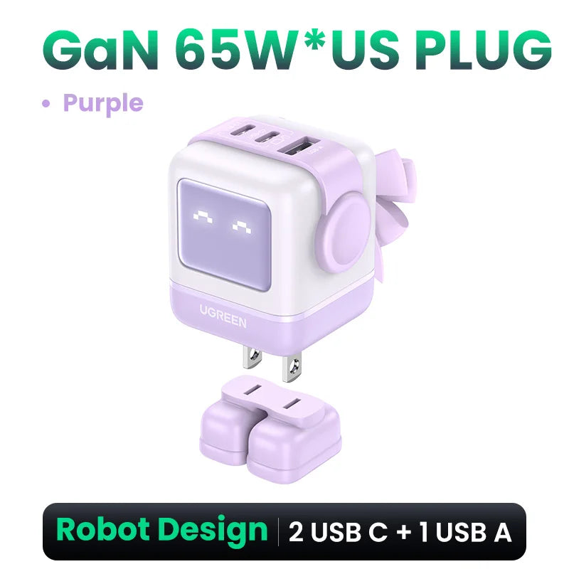 Power Up Your Devices with the 65W 30W GaN Charger - Playful Robot Design, Fast PD3.0 & QC4.0 Charging for iPhone 17/16/15 Pro, MacBook, and More!