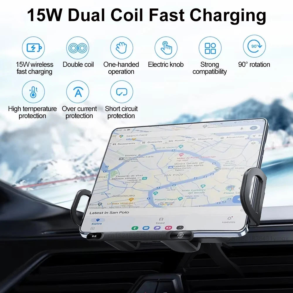 Revolutionary Wireless Car Charger with Dual Coil Technology - Fast Charging for Galaxy Z Fold 5/6 and Flip 3/4 with Auto-Clamping Air Vent Holder