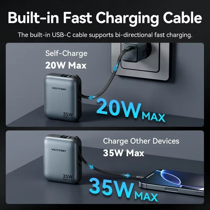 10,000mAh 35W Fast Charge Portable Power Bank - Mini 3C External Battery Charger for iPhone 17 and Xiaomi