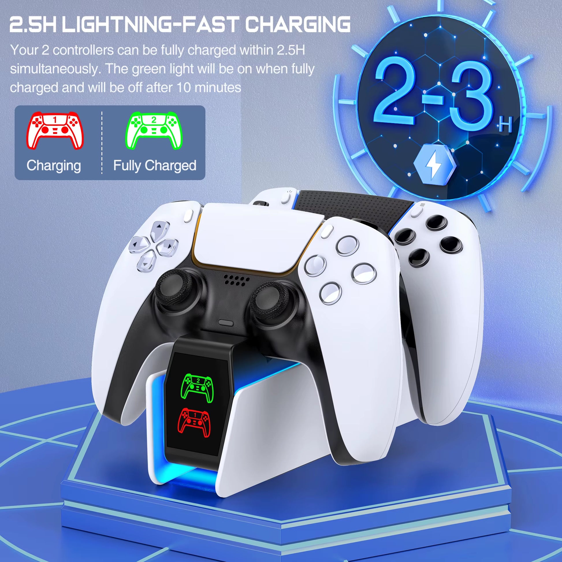 RGB Charging Station for PS5 Dual Controller with Fast Charging and Indicator Docking Stand