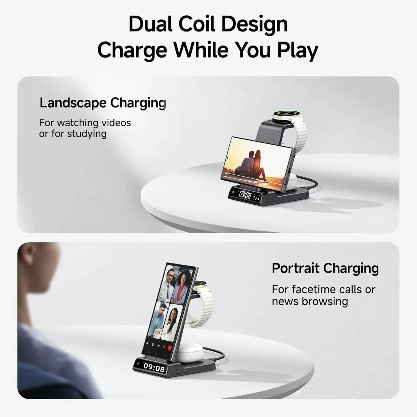 Swanscout C01 Wireless Charging Station for  Galaxy S25, S24 Ultra, S23, Z Flip, Z Fold, Galaxy Watch 8, 7, and Buds 3 Pro