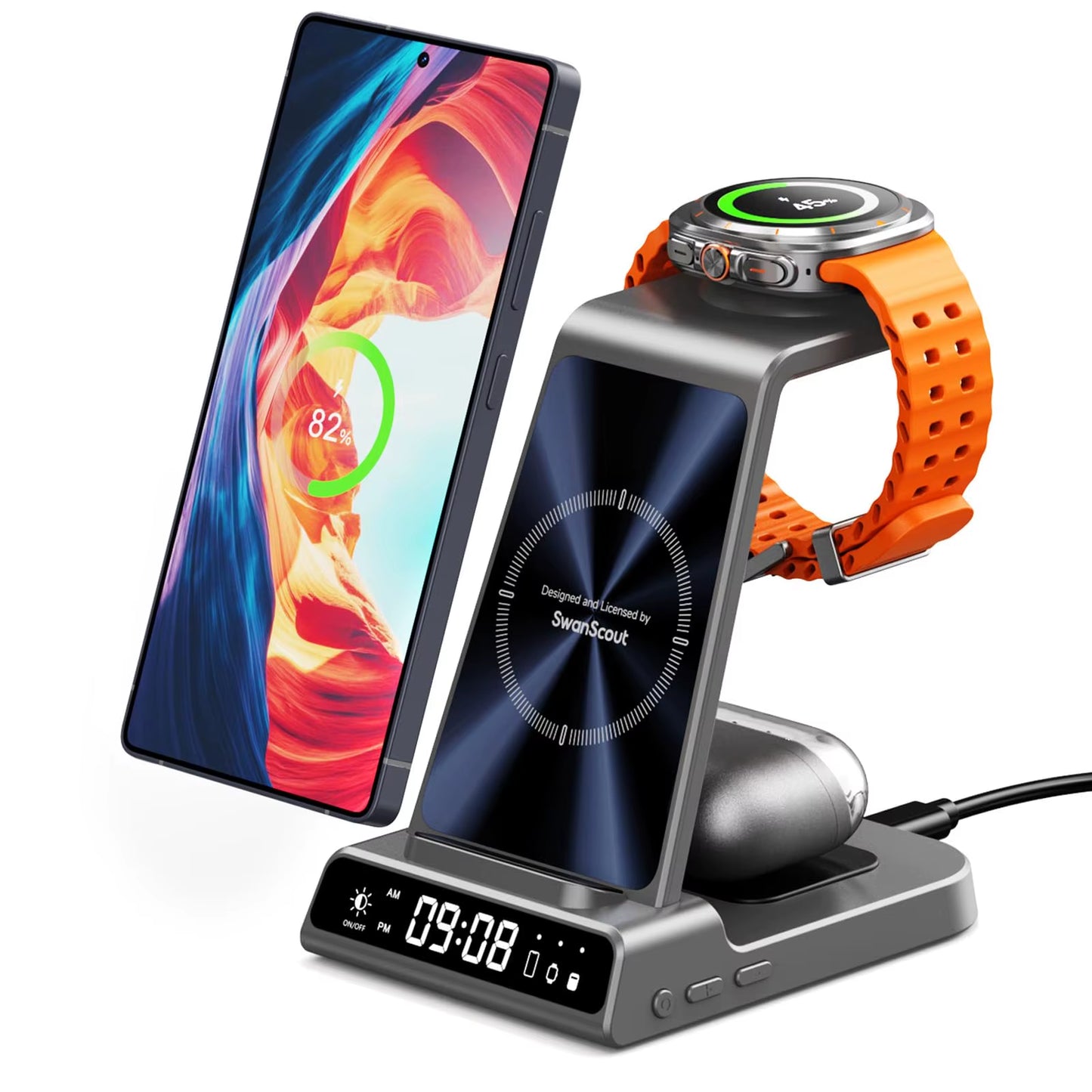 Swanscout C01 Wireless Charging Station for  Galaxy S25, S24 Ultra, S23, Z Flip, Z Fold, Galaxy Watch 8, 7, and Buds 3 Pro