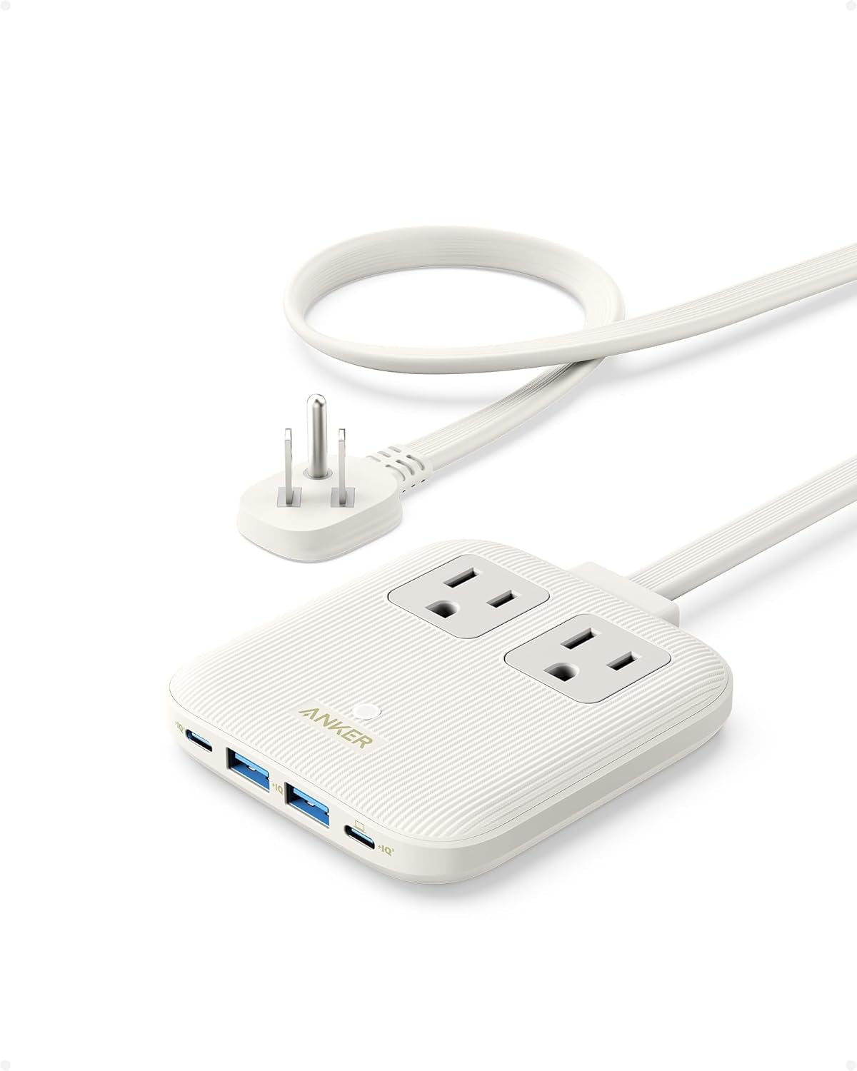 67W Max Travel Power Strip with 6-in-1 USB-C Charger, 2 AC Outlets, 2 USB-A Ports, 2 USB-C Ports, 5Ft Flat Plug Extension Cord - Essential Travel and Cruise Accessory