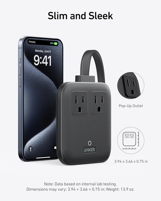 67W Max Travel Power Strip with 6-in-1 USB-C Charger, 2 AC Outlets, 2 USB-A Ports, 2 USB-C Ports, 5Ft Flat Plug Extension Cord - Essential Travel and Cruise Accessory