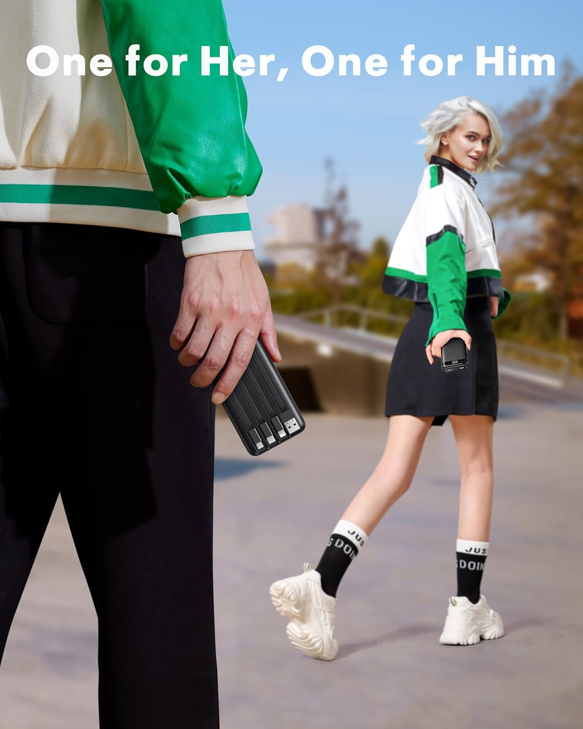 10,000mAh Portable Charger with Integrated Cables, Slim Power Bank with 6 Outputs and 3 Inputs, 3A Fast Charging for Samsung, Google Pixel, LG, Moto, iPhone, and iPad