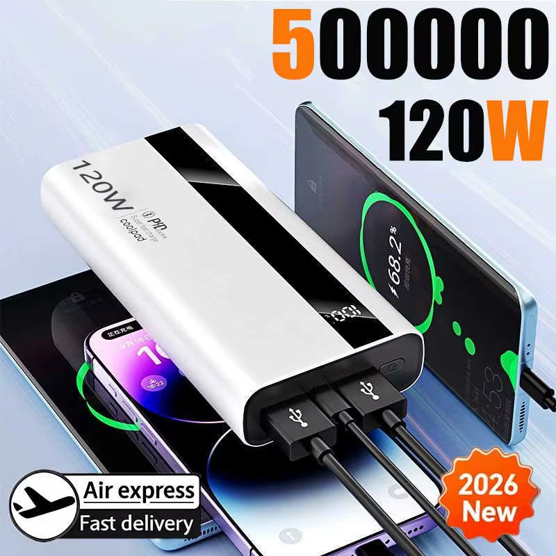 Unleash Power On-the-Go: 120W 500,000mAh Super Fast Charging Power Bank for All Your Devices